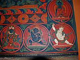 Lo Manthang Thubchen 06-2 Main Assembly Hall Paintings Left Of Door There are many excellent small paintings just to the left of the entrance door to the assembly hall at Thubchen Gompa in Lo Manthang.
